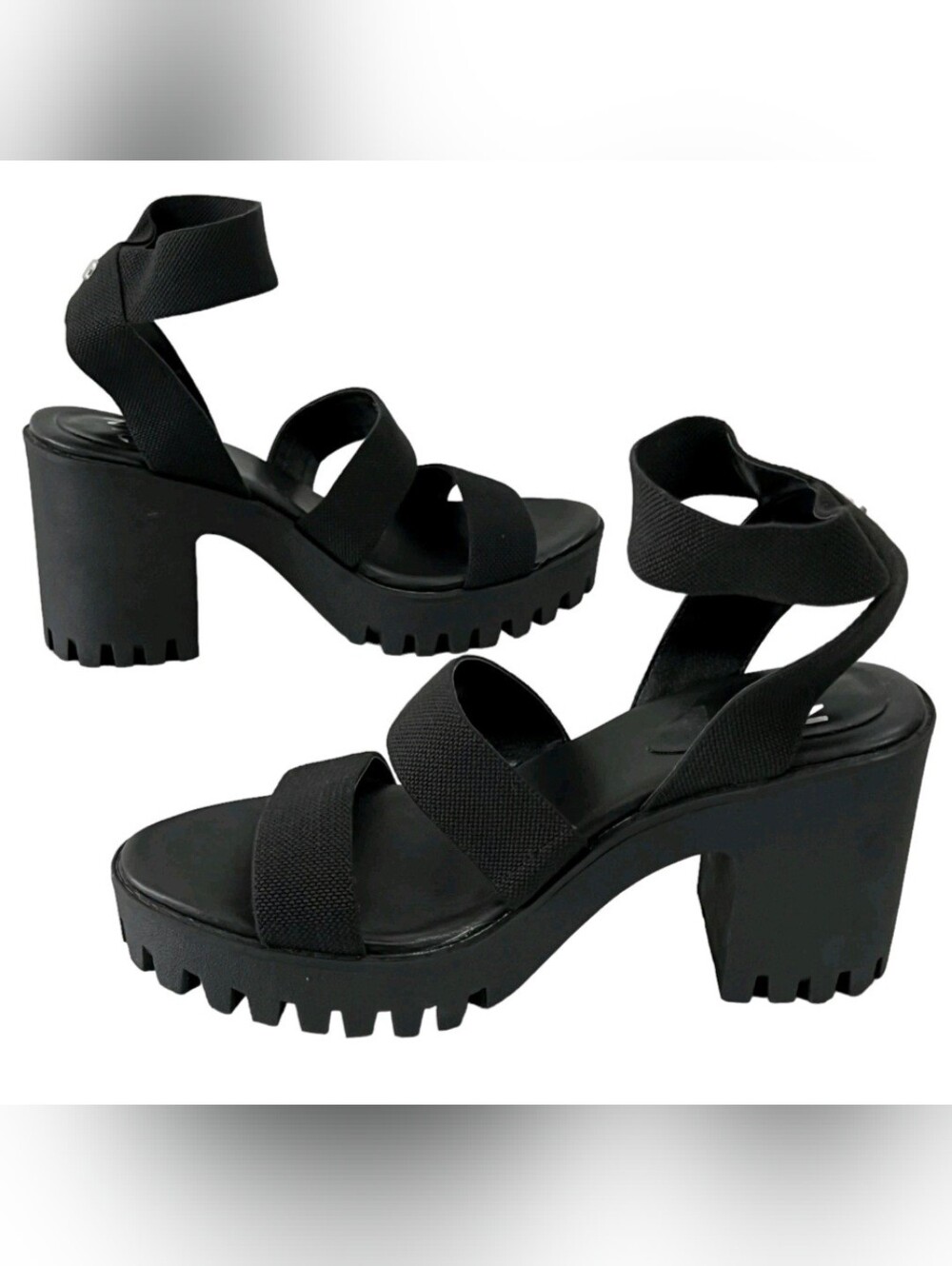 Madden NYC Y2K Inspired Blk 4" Lugged Heel Webbed Pl atform Sandals Sz 10 BNIB - Picture 8 of 17